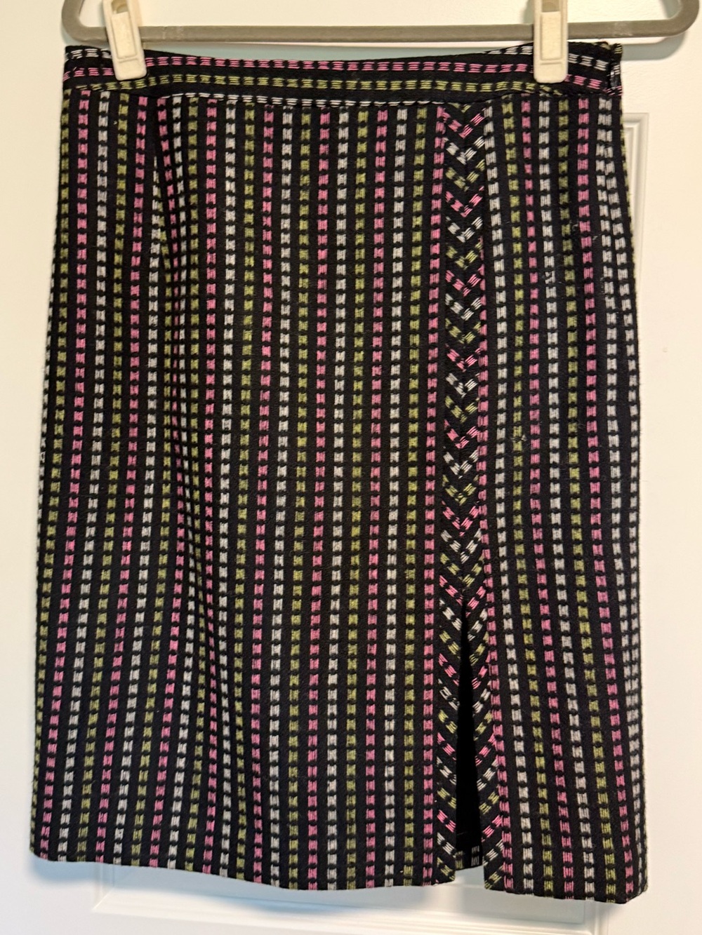 Milly Black lambs wool Pencil Skirt with dash pattern detail